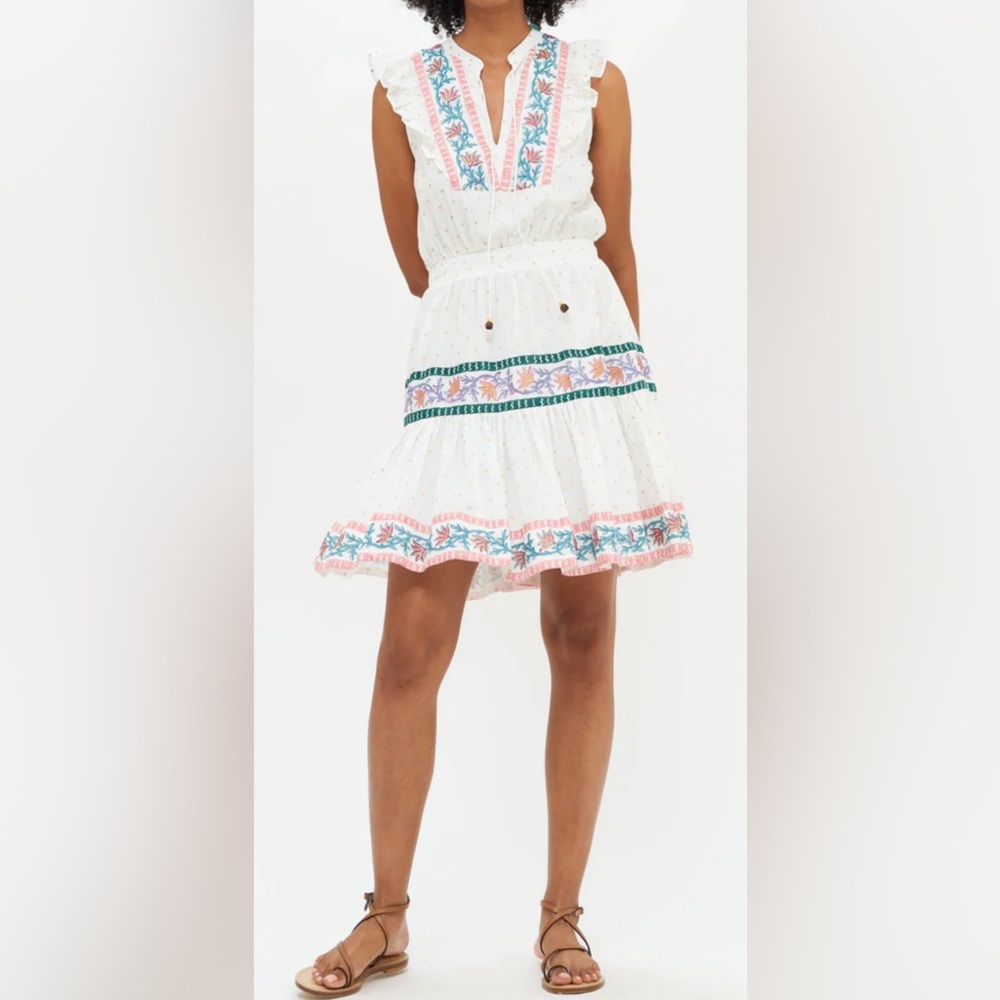 Oliphant Sleeveless Smocked Waist Short Jamali Dress - White/Gold